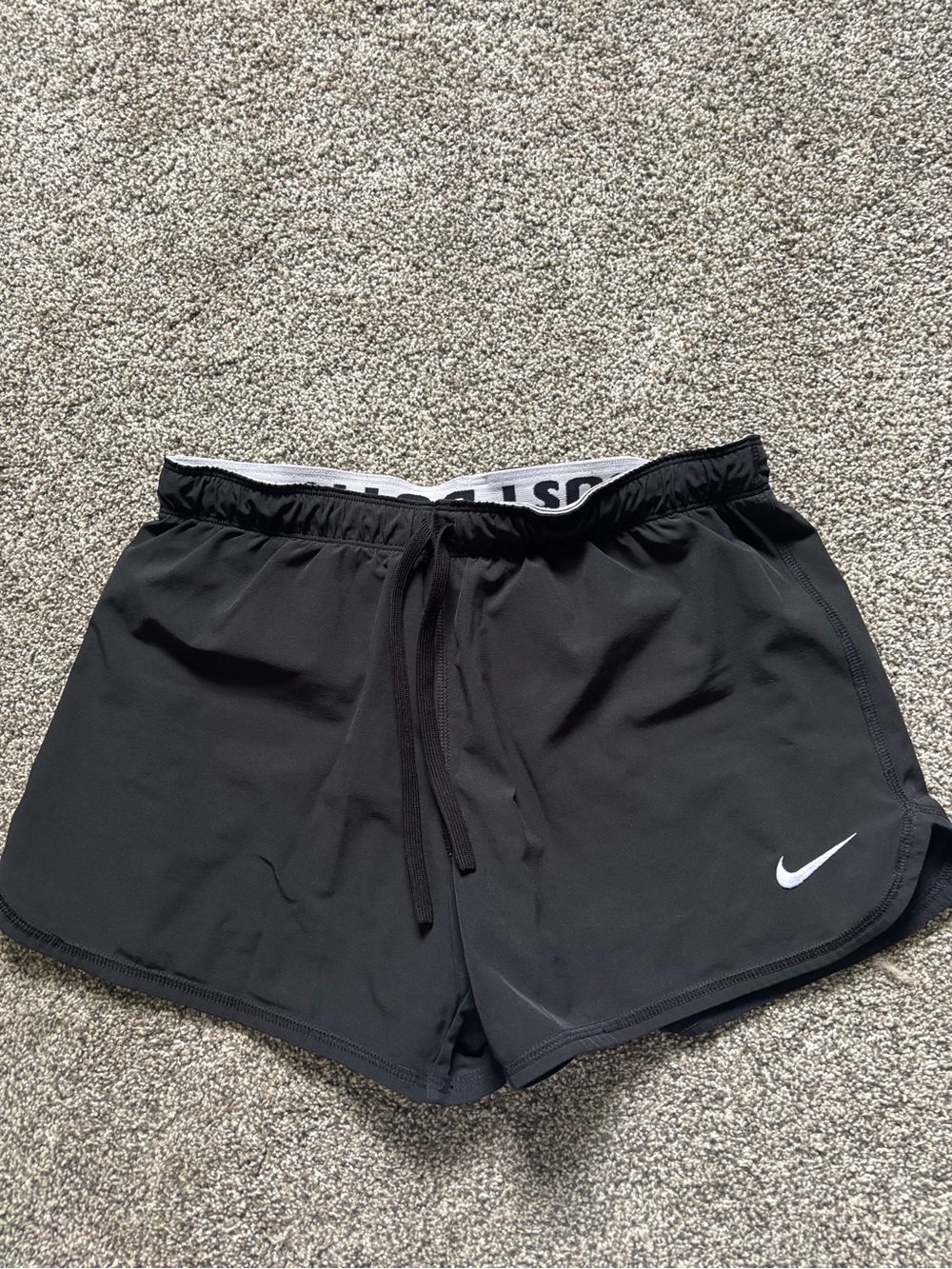 Nike Women's Black Athletic Shorts with White Swoosh